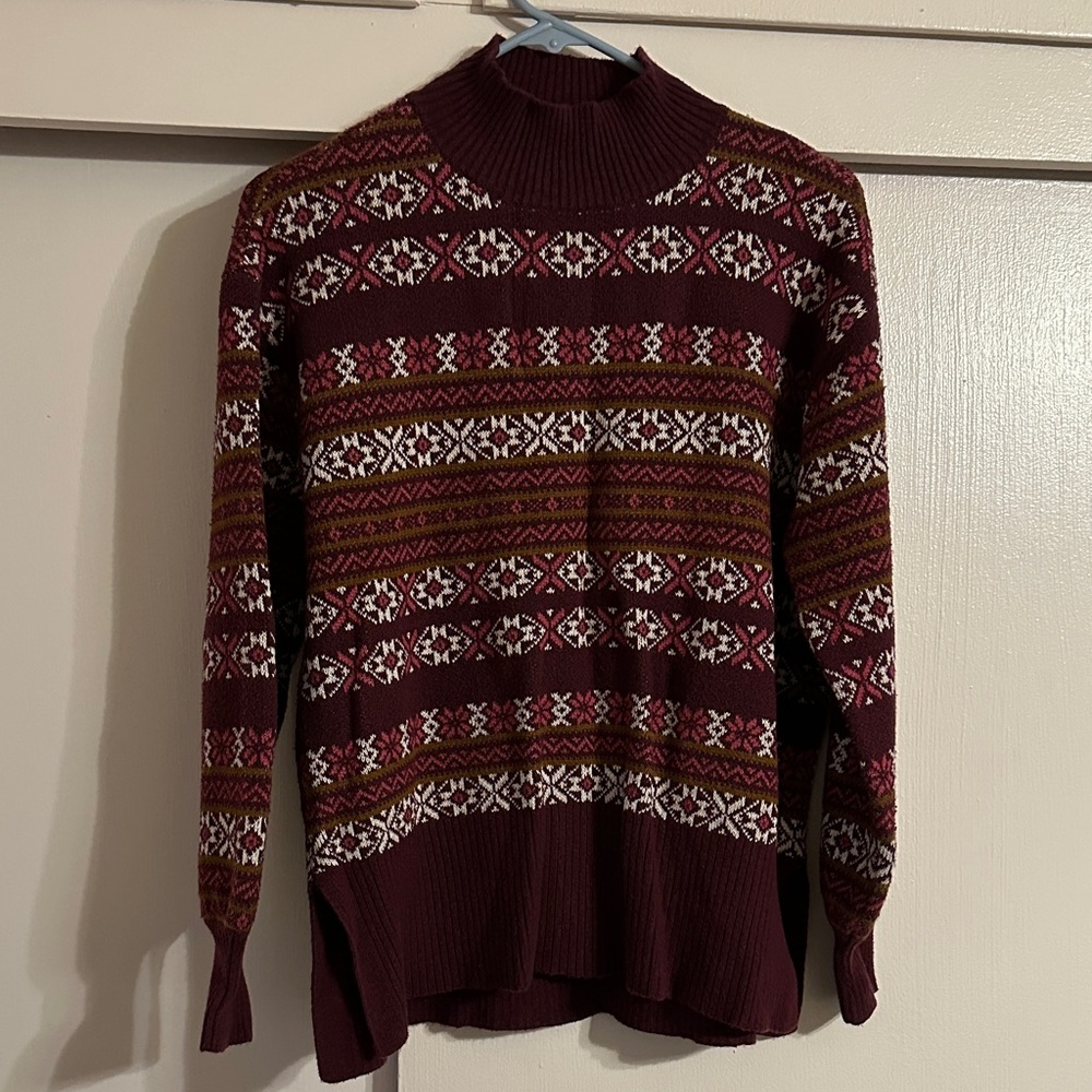 Loft Purple Fair Isle Purple Mock Neck Sweater